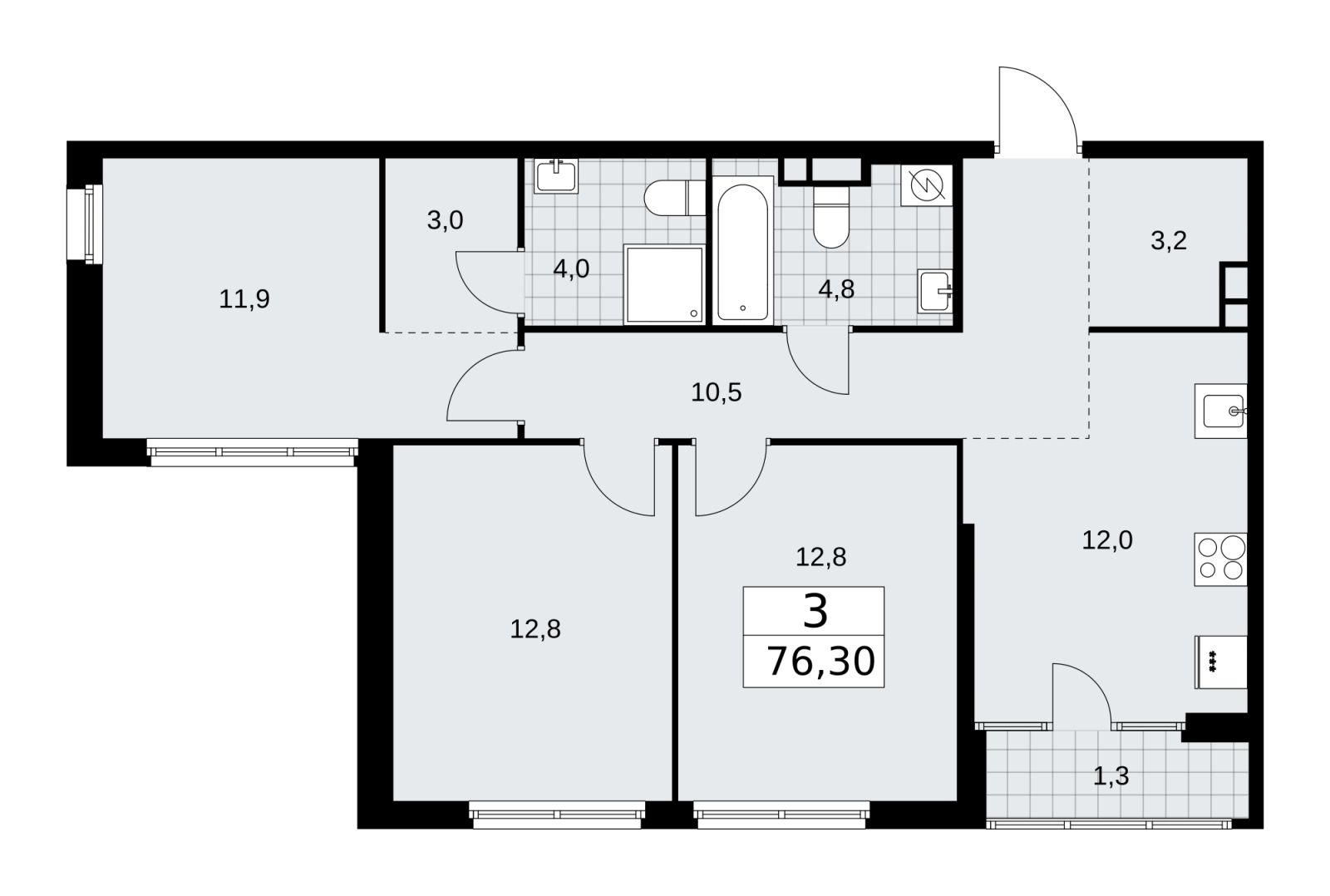 1-комнатная квартира (Студия) с отделкой в ЖК А101 Лаголово на 7 этаже в 1 секции. Сдача в 1 кв. 2026 г.