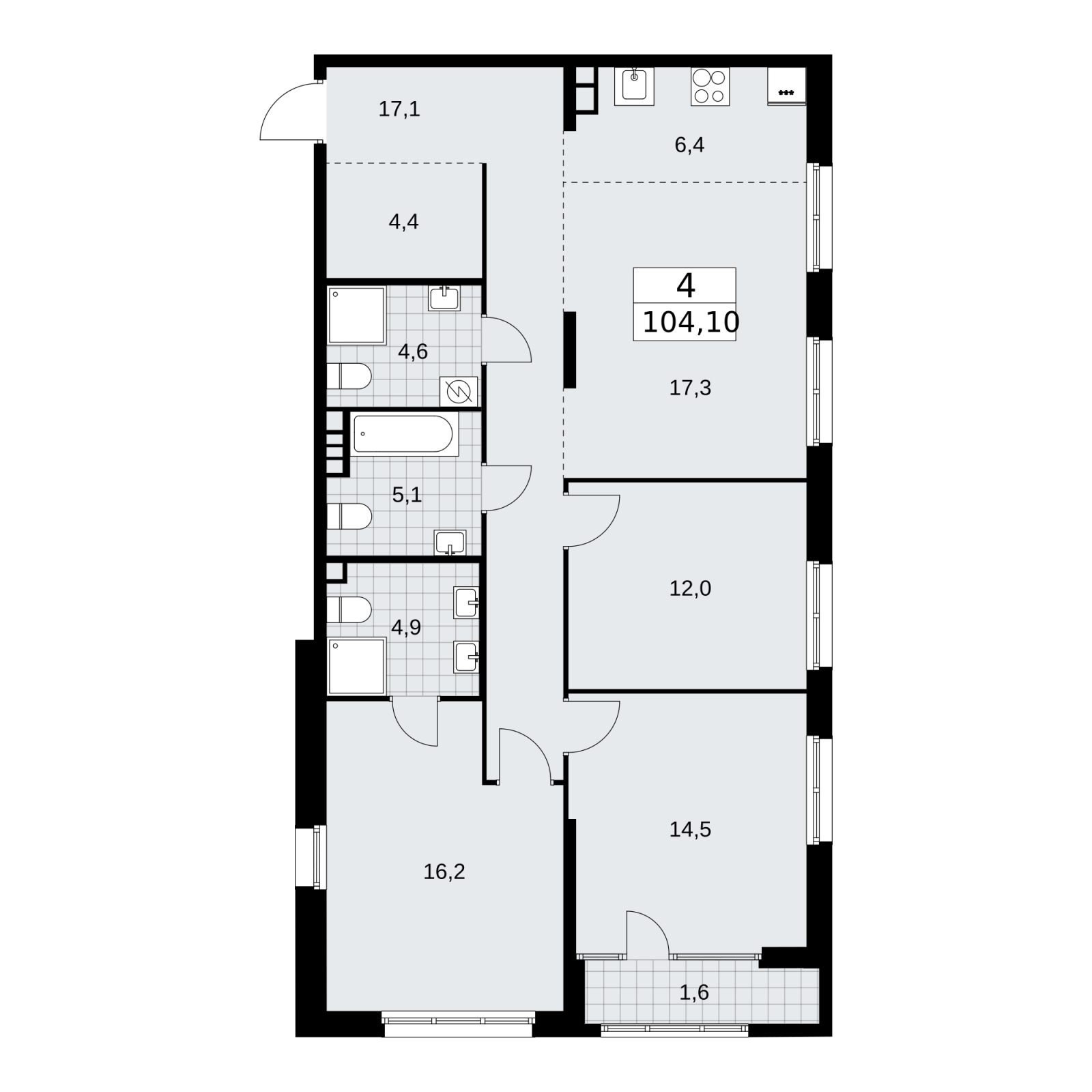 2-комнатная квартира в ЖК UP-квартал «Воронцовский» на 9 этаже в 3 секции. Сдача в 2 кв. 2026 г.
