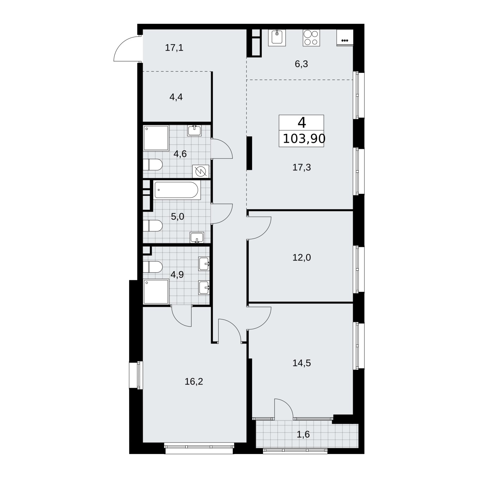 1-комнатная квартира в ЖК Деснаречье на 11 этаже в 1 секции. Сдача в 1 кв. 2026 г.