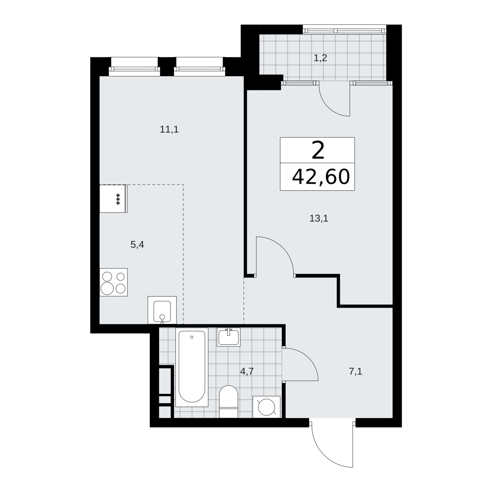 2-комнатная квартира с отделкой в ЖК Родные кварталы на 5 этаже в 6 секции. Сдача в 4 кв. 2026 г.