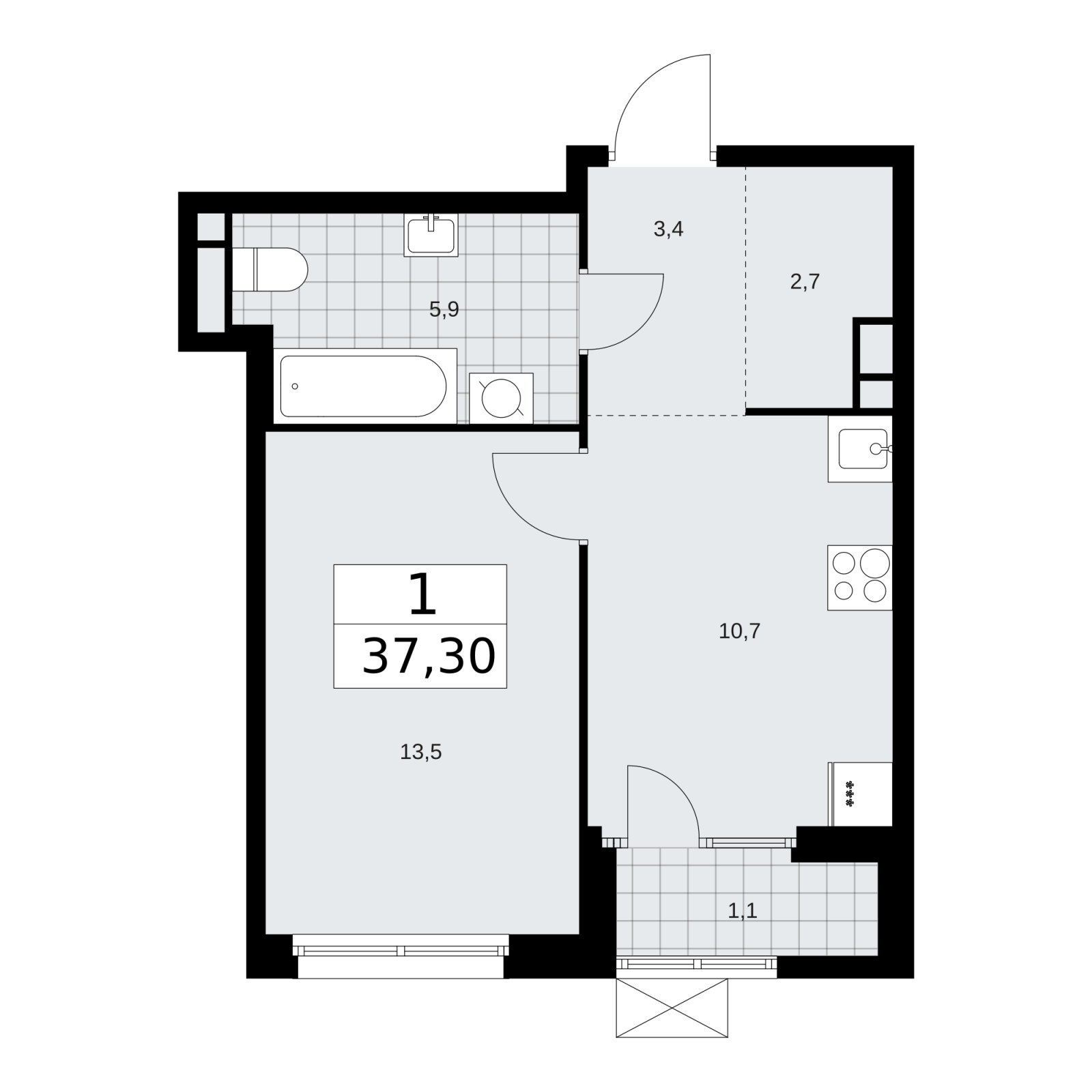 2-комнатная квартира в ЖК Деснаречье на 12 этаже в 1 секции. Сдача в 1 кв. 2026 г.