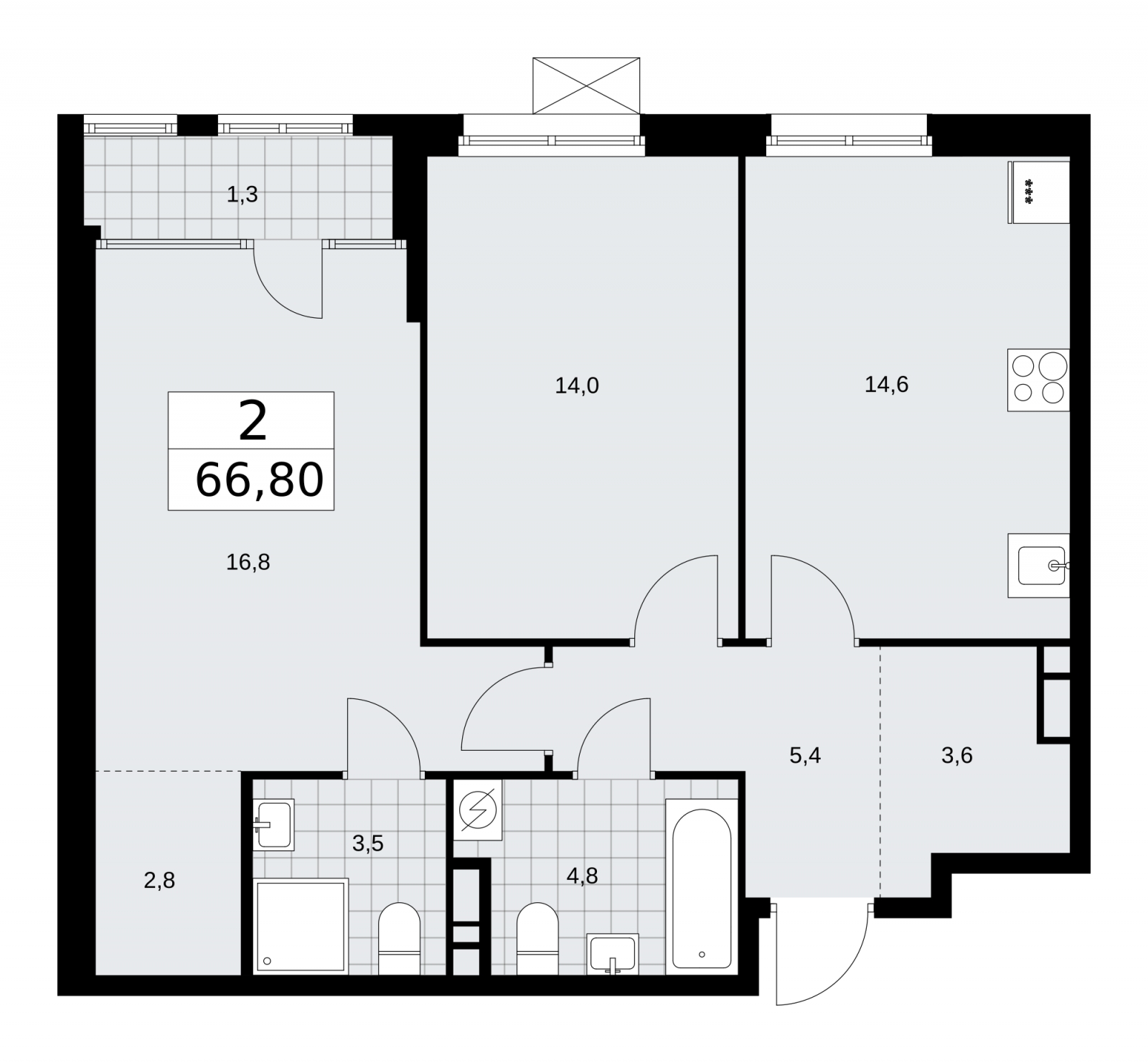 1-комнатная квартира в ЖК UP-квартал «Воронцовский» на 10 этаже в 3 секции. Сдача в 2 кв. 2026 г.