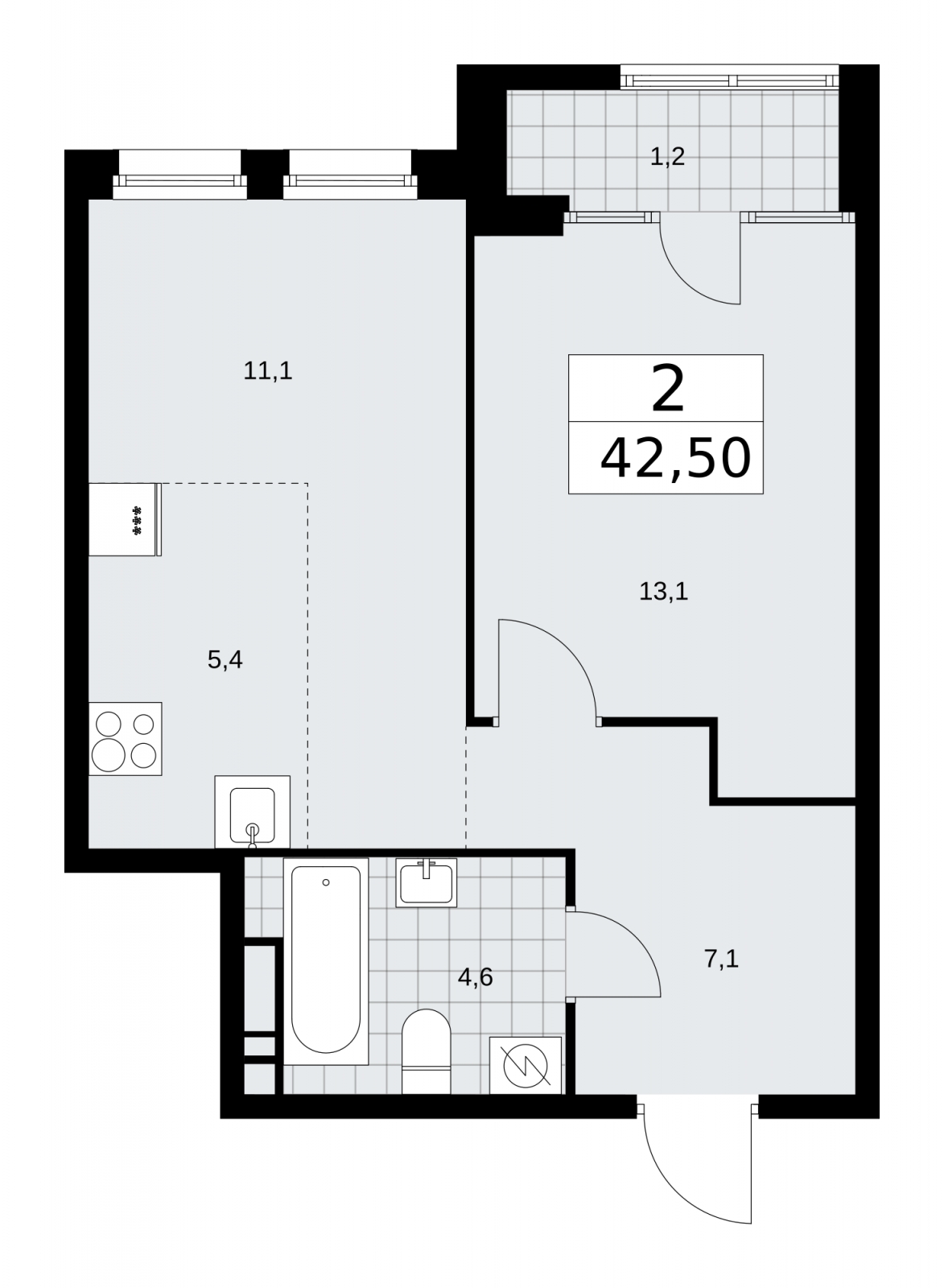2-комнатная квартира с отделкой в ЖК А101 Всеволожск на 9 этаже в 2 секции. Сдача в 3 кв. 2025 г.