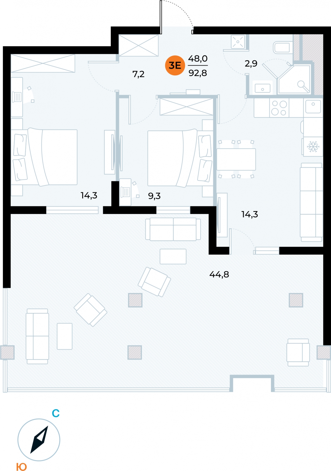 3-комнатная квартира с отделкой в ЖК Родные кварталы на 3 этаже в 7 секции. Сдача в 4 кв. 2026 г.