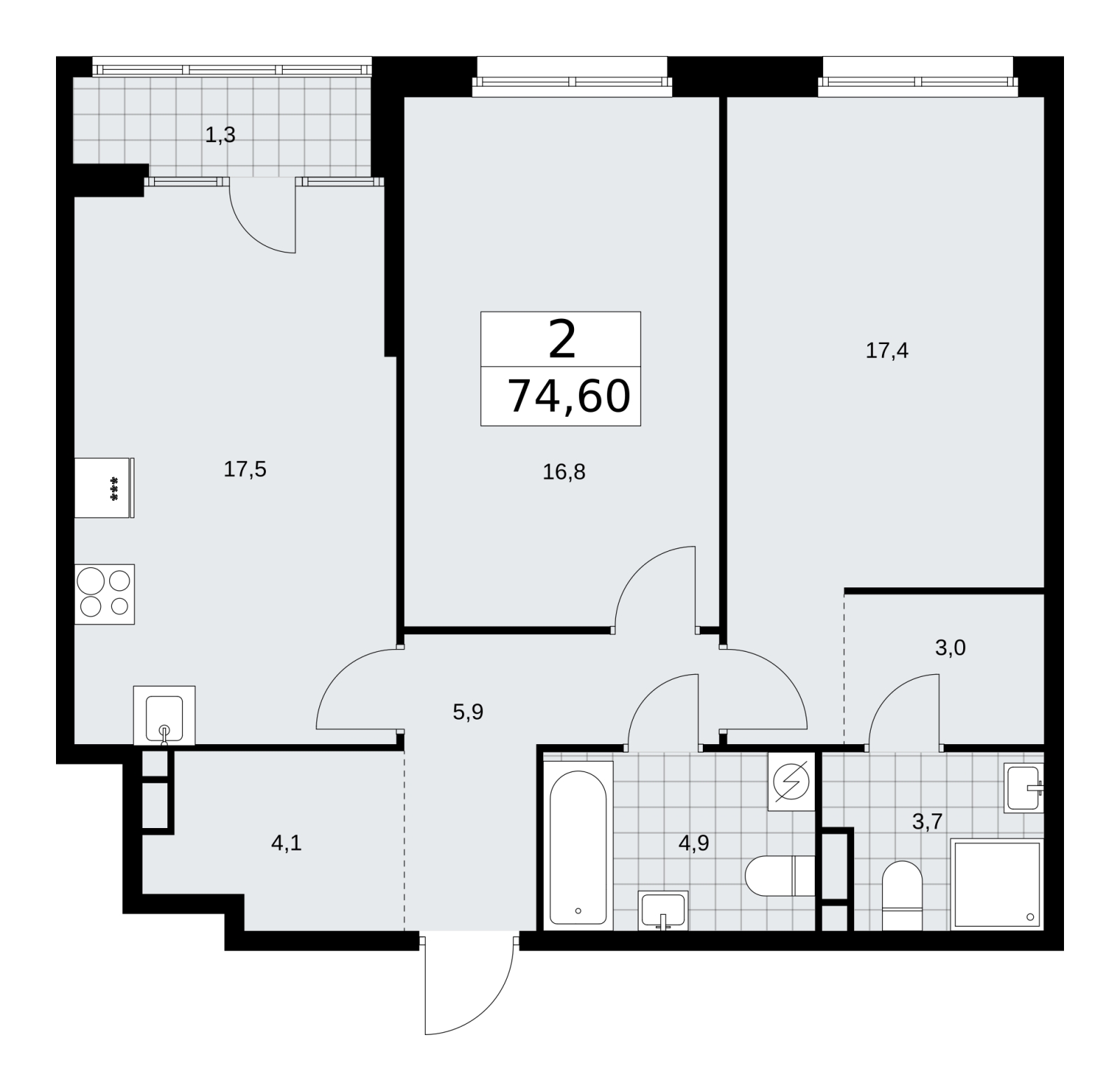 4-комнатная квартира с отделкой в ЖК А101 Всеволожск на 4 этаже в 1 секции. Сдача в 3 кв. 2025 г.
