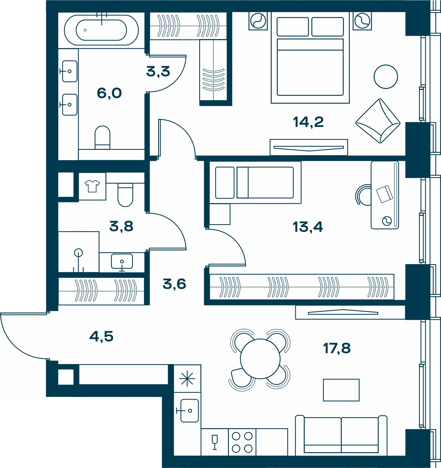 2-комнатная квартира с отделкой в ЖК SOUL на 23 этаже в 1 секции. Сдача в 4 кв. 2026 г.