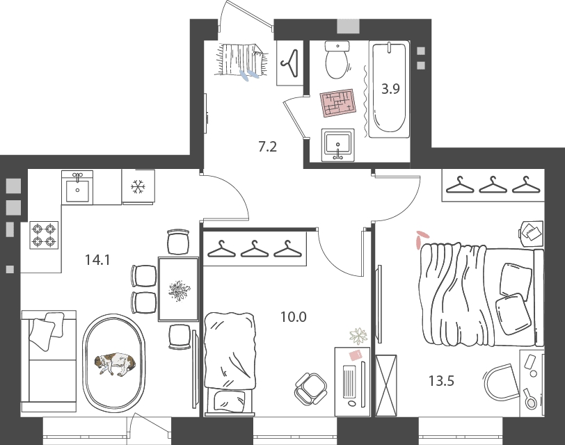 2-комнатная квартира с отделкой в ЖК Деснаречье на 12 этаже в 1 секции. Сдача в 2 кв. 2026 г.