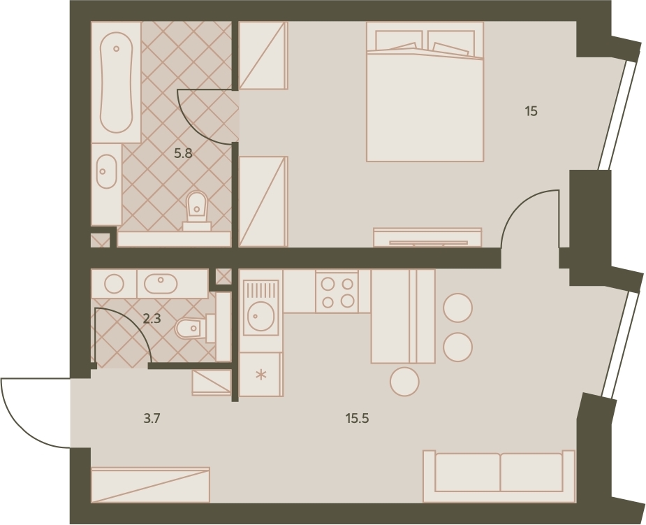 2-комнатная квартира с отделкой в ЖК Дом на Зорге на 3 этаже в 1 секции. Сдача в 1 кв. 2026 г.