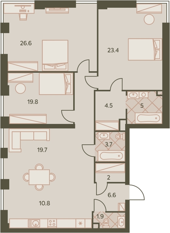 2-комнатная квартира с отделкой в ЖК Республики 205 на 10 этаже в 1 секции. Сдача в 4 кв. 2025 г.