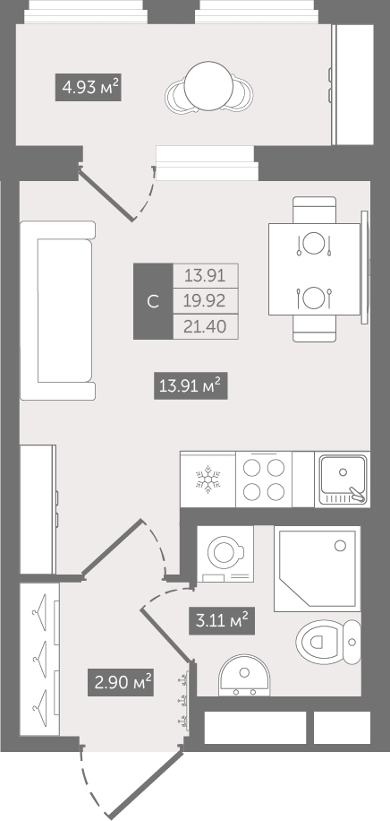 2-комнатная квартира с отделкой в ЖК N'ICE LOFT на 15 этаже в 1 секции. Сдача в 1 кв. 2024 г.