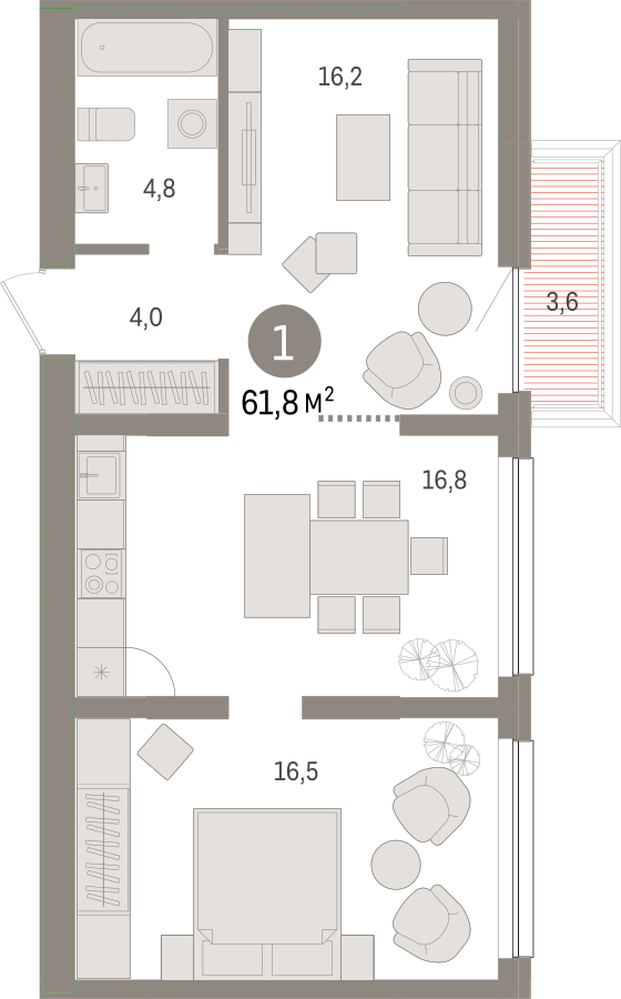 2-комнатная квартира в ЖК Родные кварталы на 10 этаже в 1 секции. Сдача в 3 кв. 2026 г.