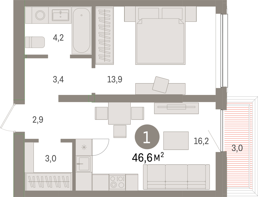 2-комнатная квартира с отделкой в ЖК Родные кварталы на 9 этаже в 6 секции. Сдача в 4 кв. 2026 г.