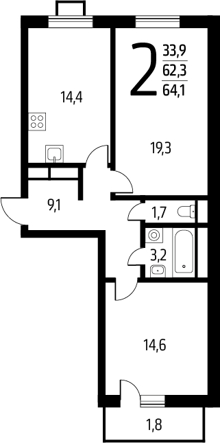 1-комнатная квартира (Студия) в ЖК UP-квартал «Воронцовский» на 4 этаже в 3 секции. Сдача в 2 кв. 2026 г.