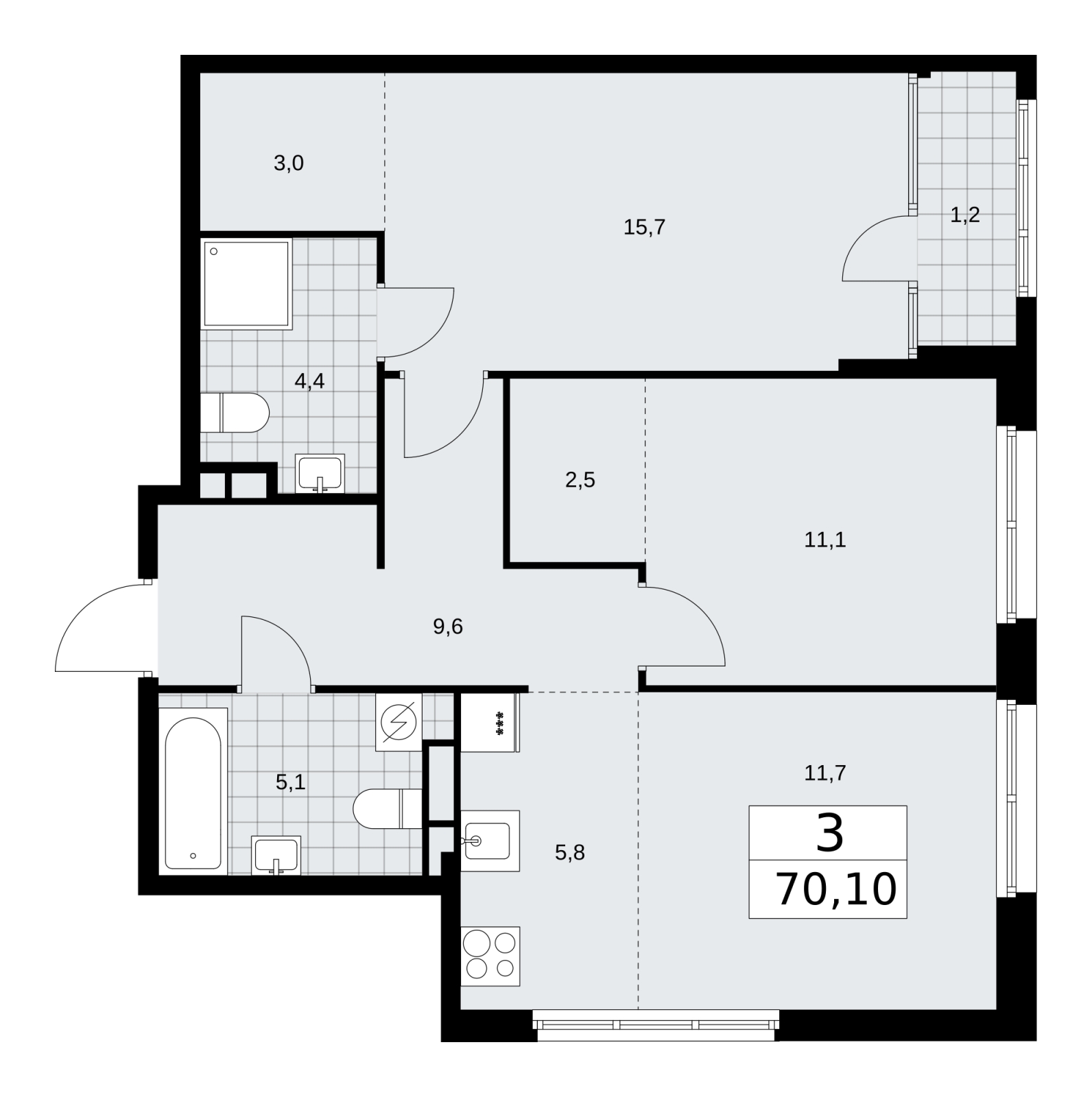 1-комнатная квартира с отделкой в ЖК Деснаречье на 13 этаже в 2 секции. Сдача в 2 кв. 2026 г.