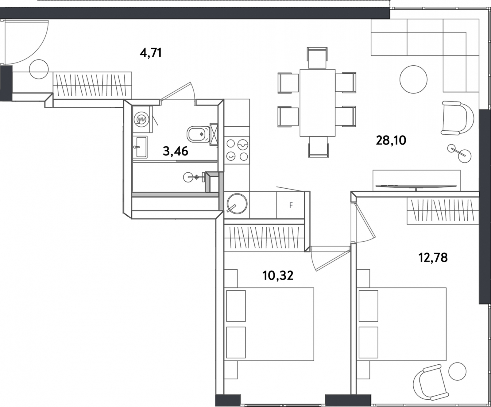 2-комнатная квартира с отделкой в ЖК Республики 205 на 3 этаже в 5 секции. Сдача в 1 кв. 2026 г.