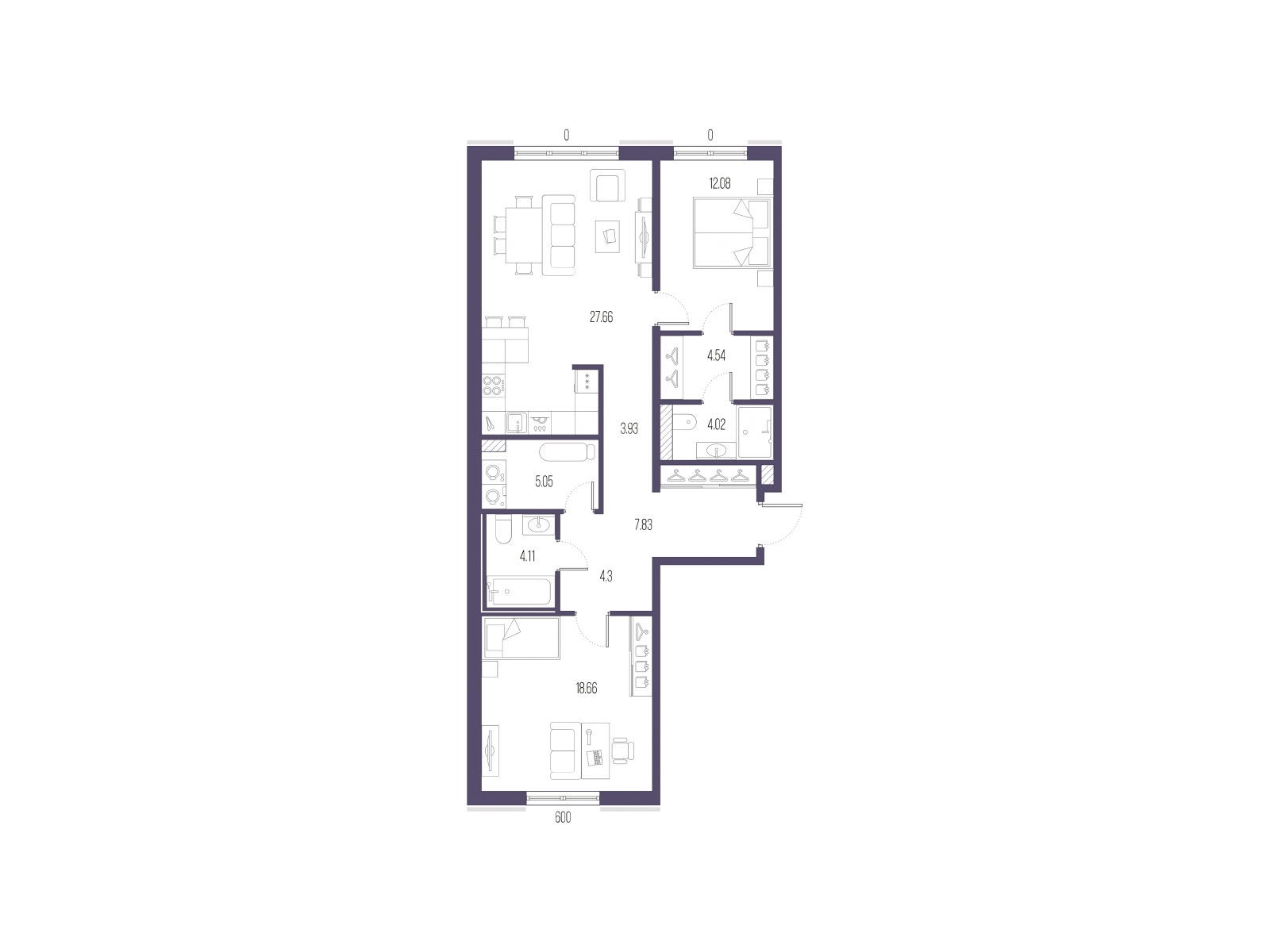 3-комнатная квартира в ЖК Родные кварталы на 10 этаже в 2 секции. Сдача в 3 кв. 2026 г.