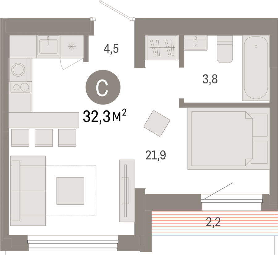2-комнатная квартира с отделкой в ЖК Республики 205 на 5 этаже в 6 секции. Сдача в 4 кв. 2025 г.