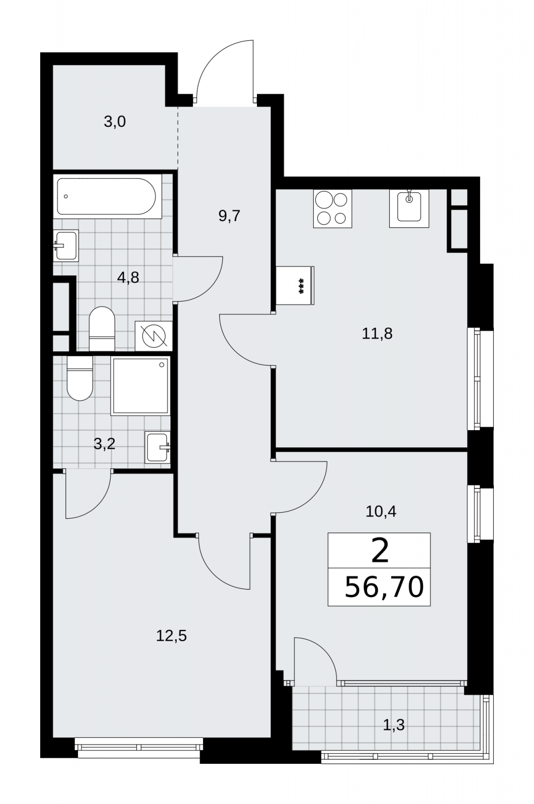 1-комнатная квартира (Студия) с отделкой в ЖК Матвеевский Парк на 24 этаже в 1 секции. Сдача в 2 кв. 2024 г.