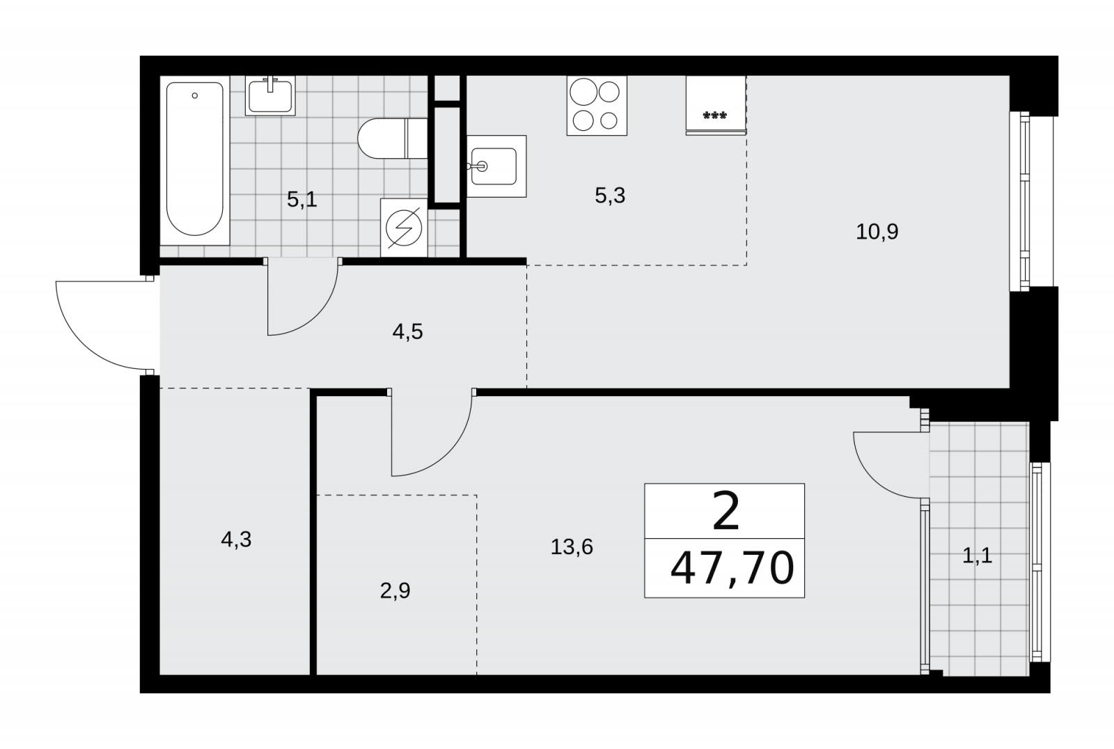 1-комнатная квартира (Студия) с отделкой в ЖК Матвеевский Парк на 26 этаже в 1 секции. Сдача в 2 кв. 2024 г.