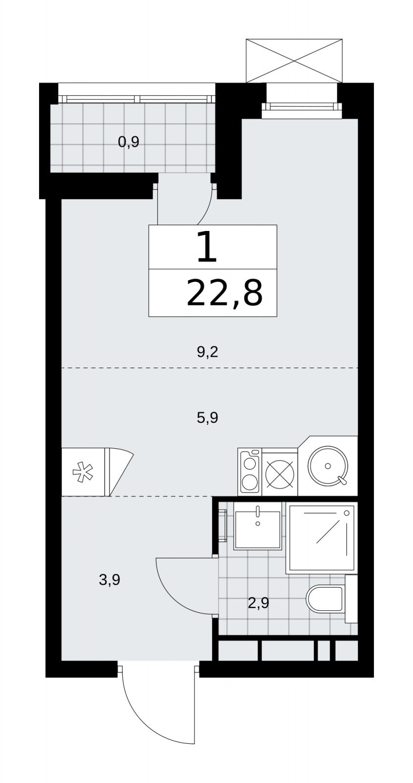 1-комнатная квартира (Студия) в ЖК Скандинавия на 7 этаже в 3 секции. Сдача в 2 кв. 2026 г.
