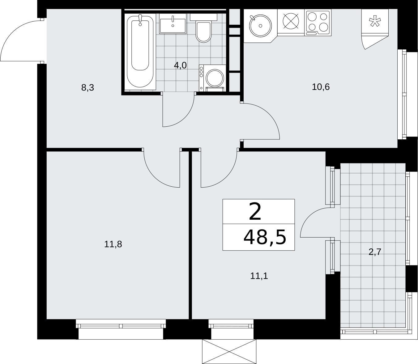 2-комнатная квартира в ЖК Скандинавия на 7 этаже в 3 секции. Сдача в 2 кв. 2026 г.