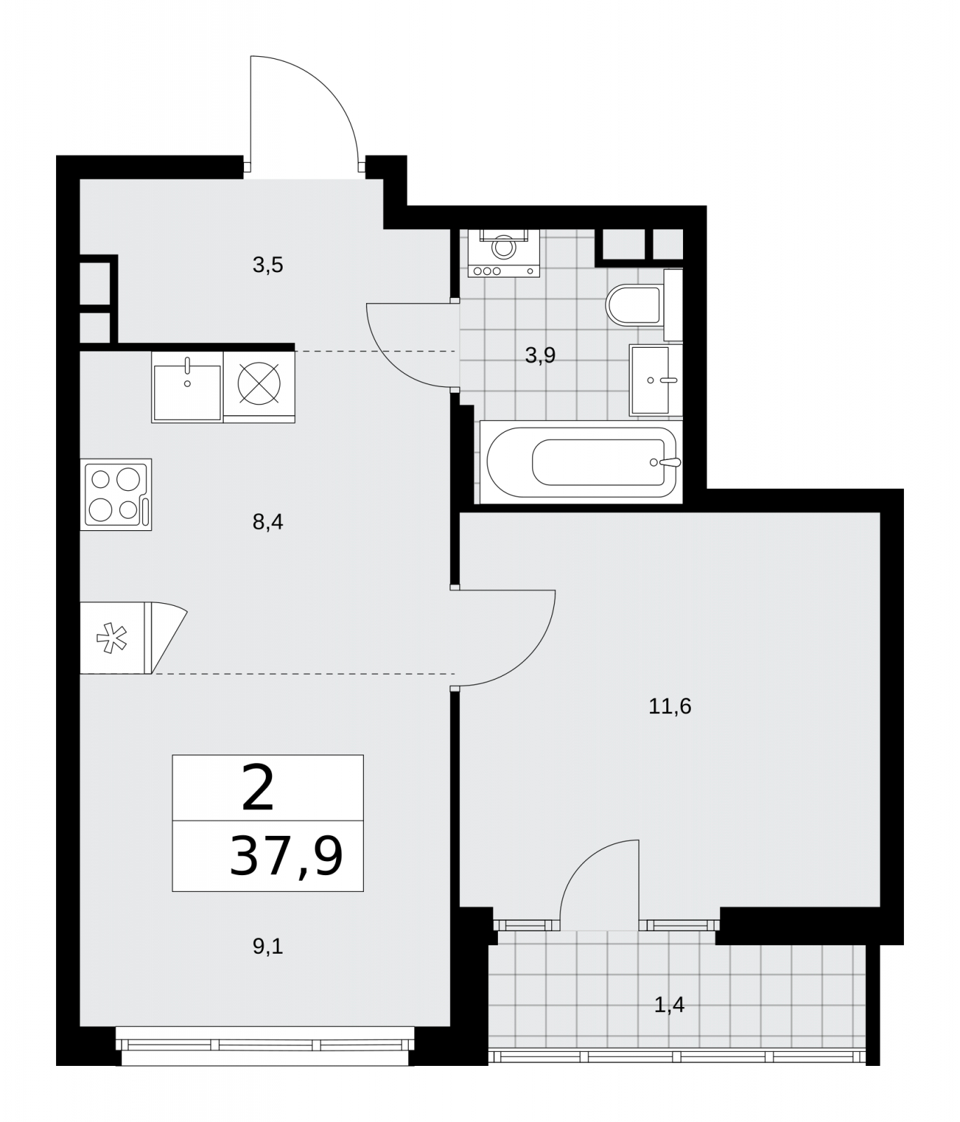 2-комнатная квартира с отделкой в ЖК Деснаречье на 11 этаже в 1 секции. Сдача в 2 кв. 2026 г.