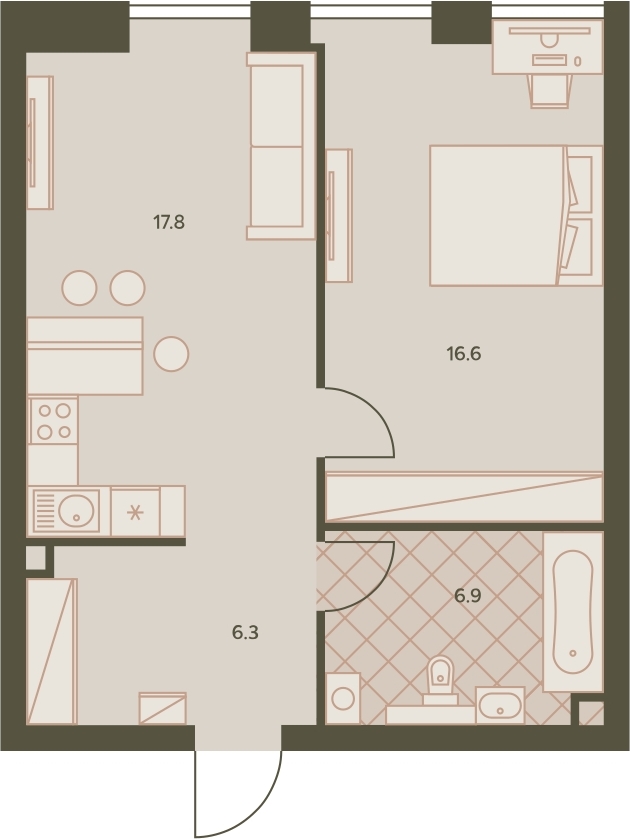 2-комнатная квартира с отделкой в ЖК Дом на Зорге на 11 этаже в 2 секции. Сдача в 1 кв. 2026 г.