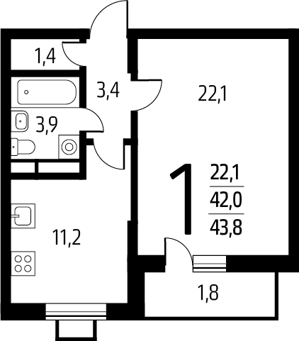 1-комнатная квартира (Студия) с отделкой в ЖК UP-квартал «Воронцовский» на 2 этаже в 1 секции. Сдача в 2 кв. 2026 г.