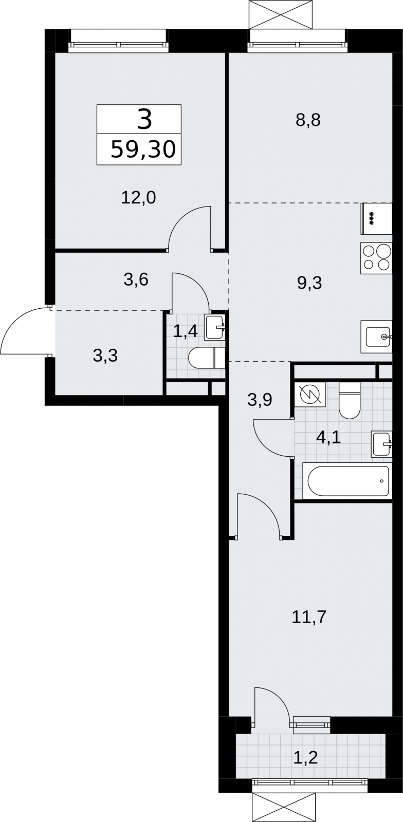 3-комнатная квартира с отделкой в ЖК Деснаречье на 8 этаже в 4 секции. Сдача в 2 кв. 2026 г.
