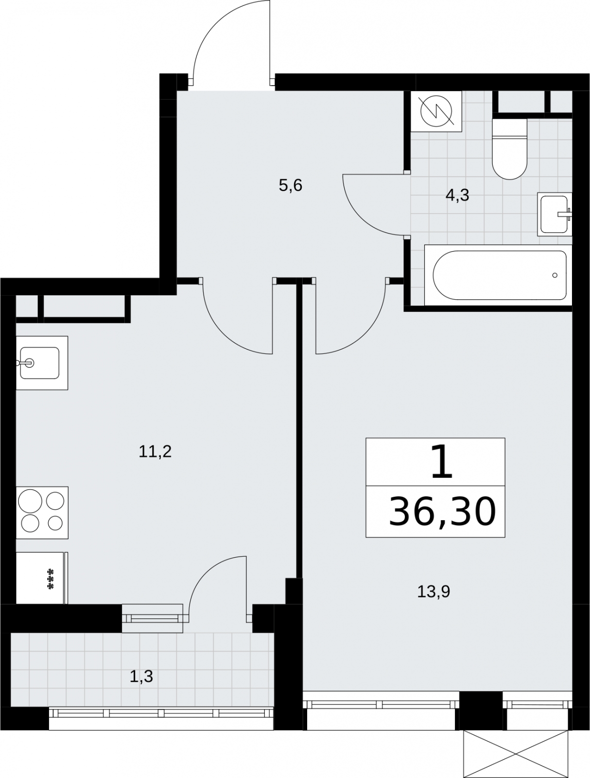1-комнатная квартира (Студия) с отделкой в ЖК Деснаречье на 9 этаже в 4 секции. Сдача в 2 кв. 2026 г.