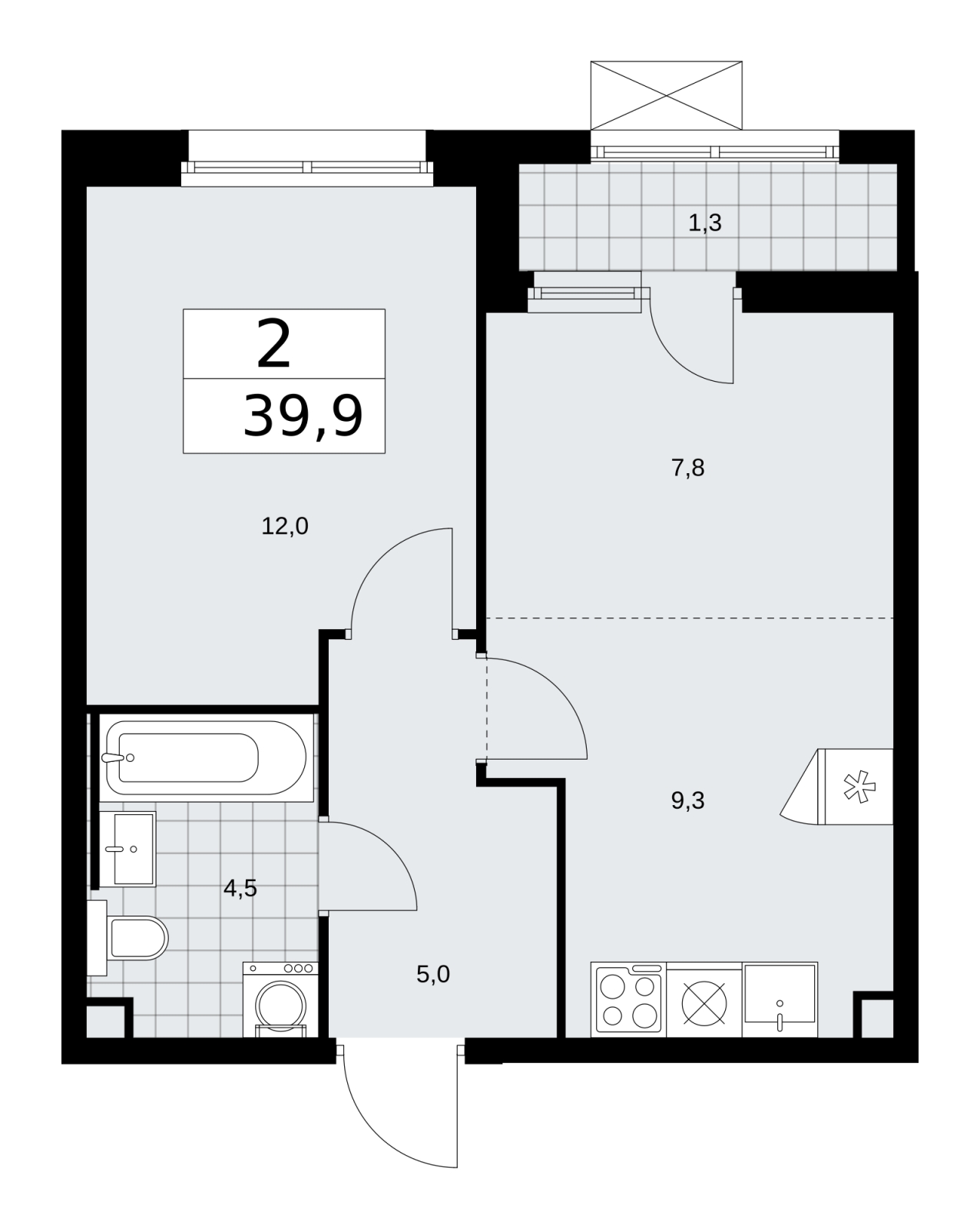 1-комнатная квартира (Студия) в ЖК Скандинавия на 8 этаже в 1 секции. Сдача в 2 кв. 2026 г.