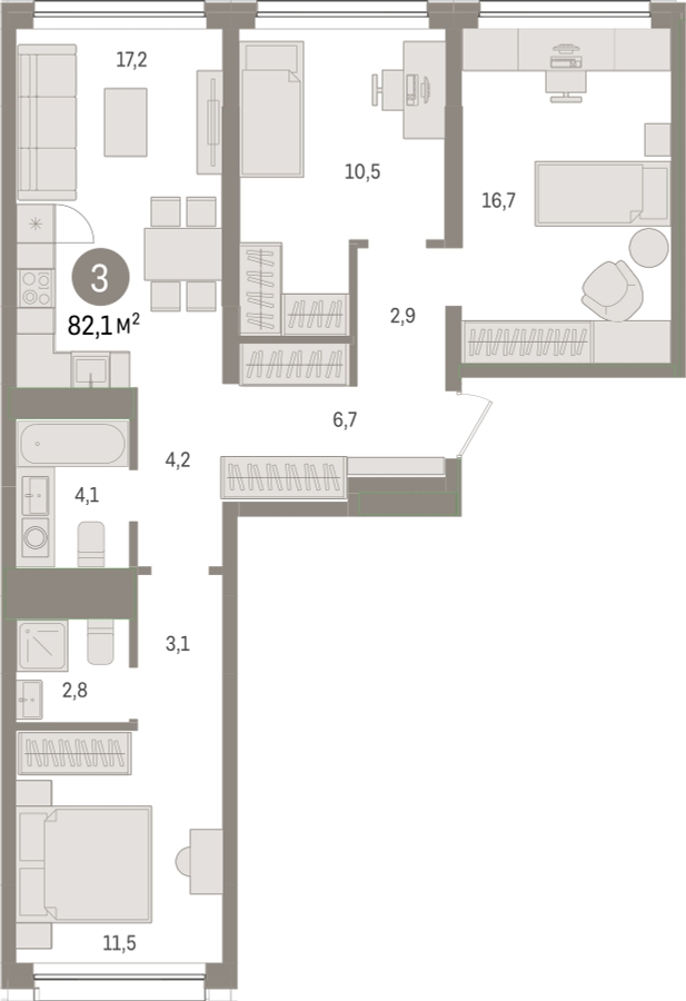 2-комнатная квартира в ЖК Родные кварталы на 7 этаже в 4 секции. Сдача в 3 кв. 2026 г.
