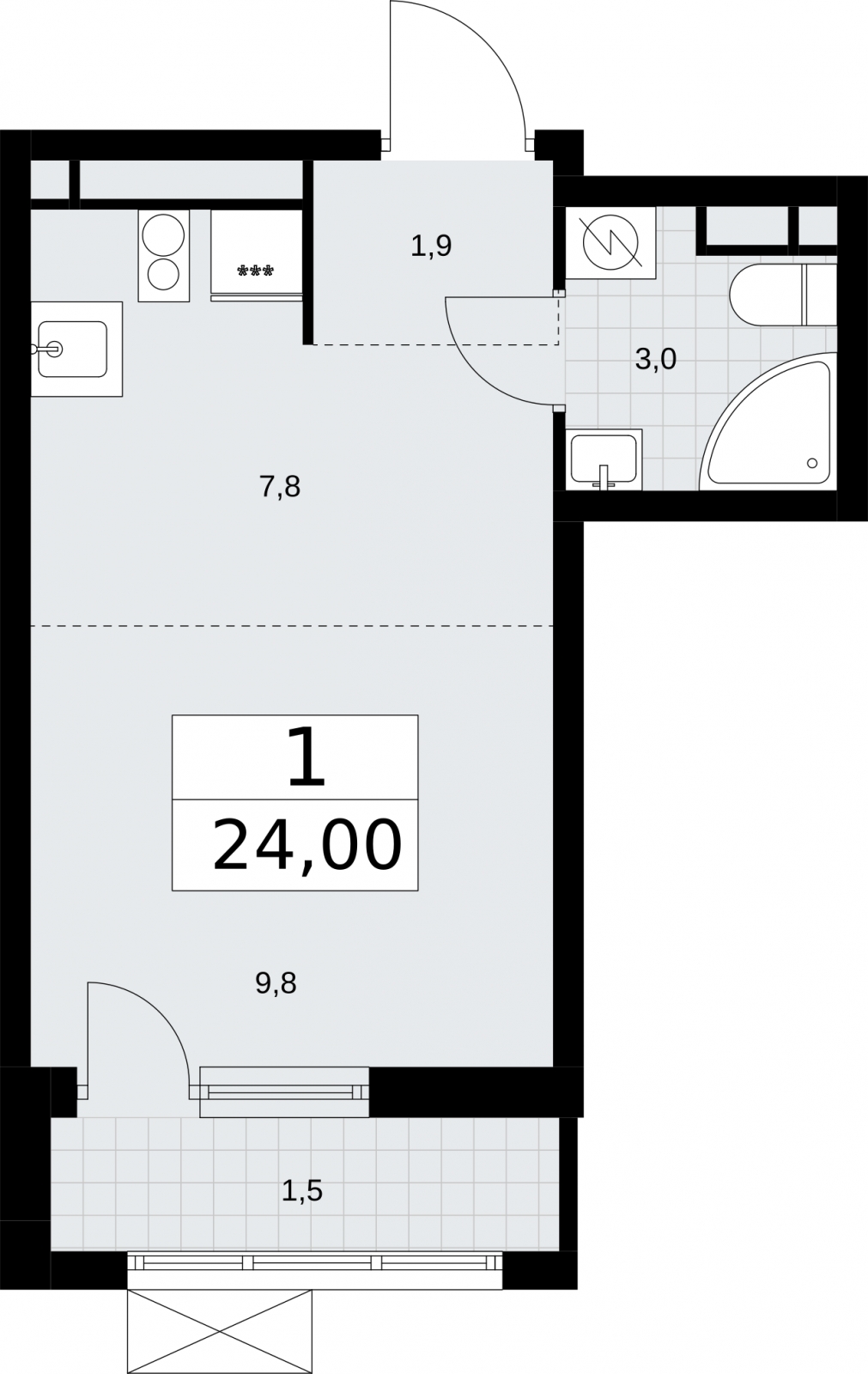 1-комнатная квартира (Студия) в ЖК Деснаречье на 9 этаже в 1 секции. Сдача в 1 кв. 2026 г.