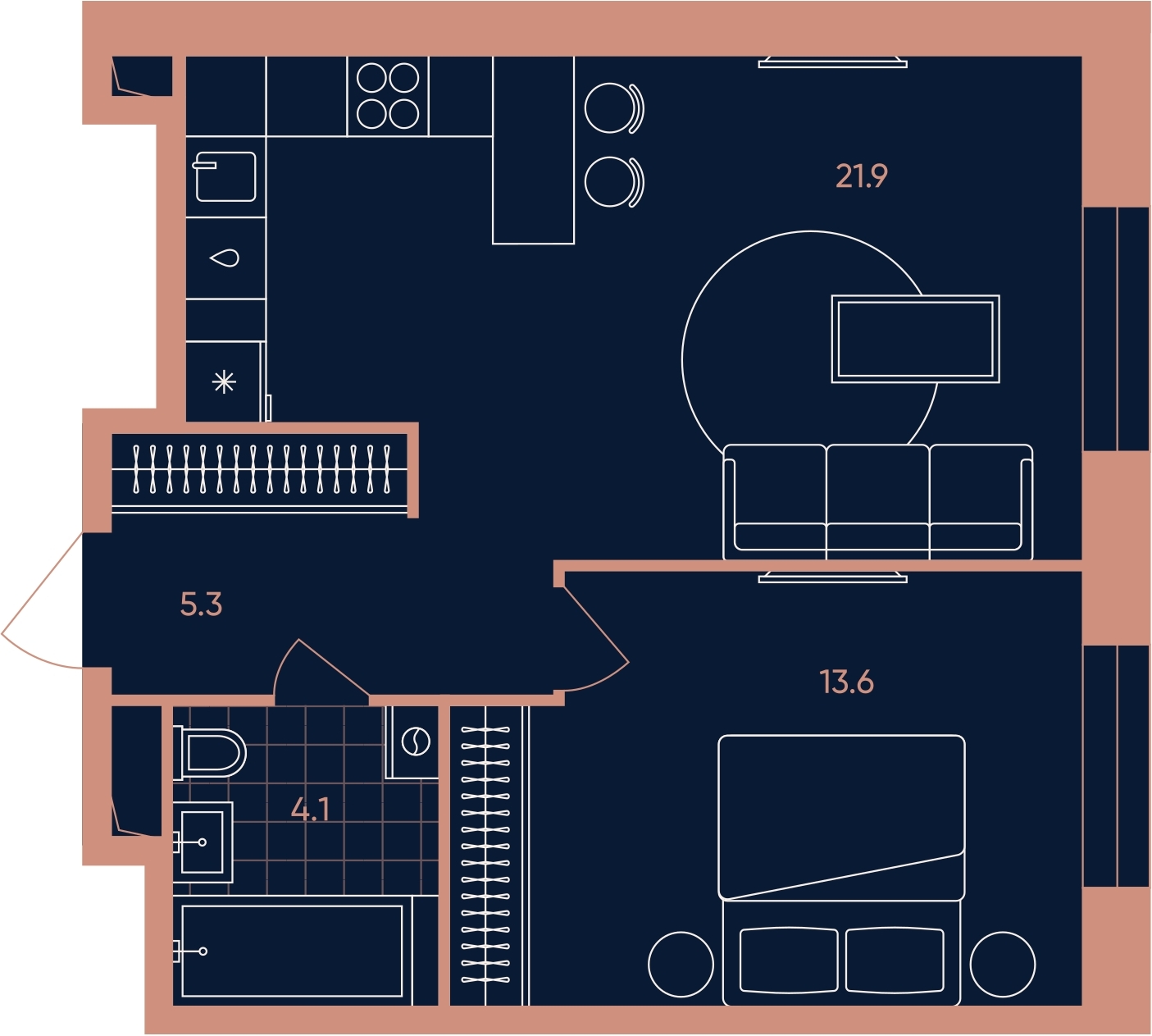 1-комнатная квартира (Студия) с отделкой в ЖК Деснаречье на 8 этаже в 1 секции. Сдача в 2 кв. 2026 г.