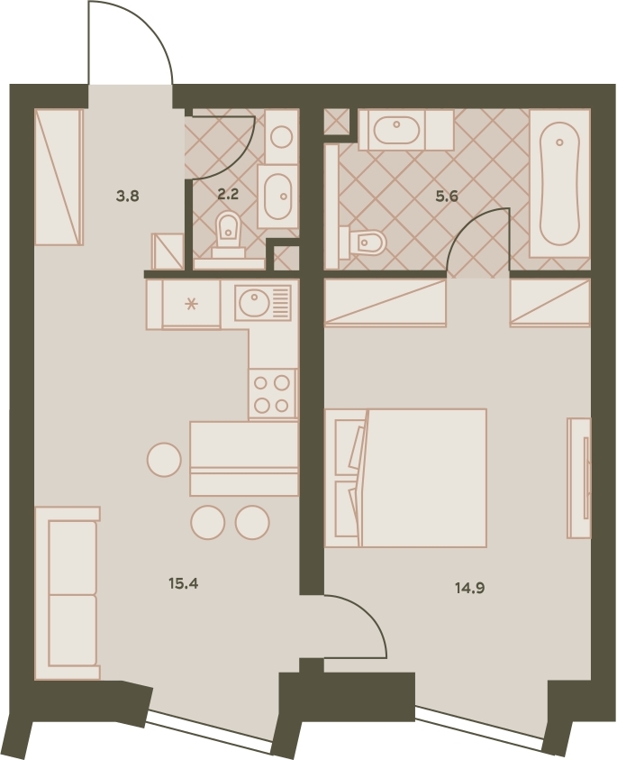 1-комнатная квартира с отделкой в ЖК Friends на 3 этаже в 1 секции. Сдача в 3 кв. 2024 г.
