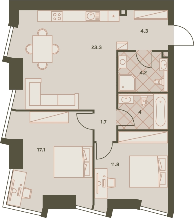 1-комнатная квартира в ЖК Friends на 25 этаже в 1 секции. Сдача в 3 кв. 2024 г.