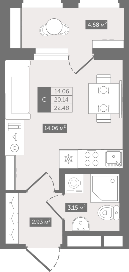 1-комнатная квартира (Студия) с отделкой в ЖК GloraX Aura Белорусская на 3 этаже в 1 секции. Сдача в 3 кв. 2024 г.