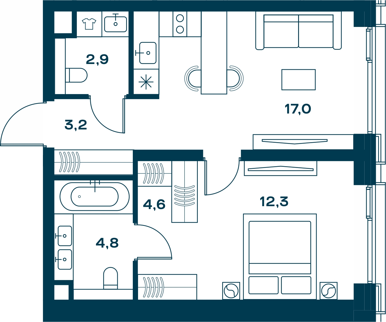 1-комнатная квартира (Студия) в ЖК SMILE на 7 этаже в 1 секции. Сдача в 4 кв. 2022 г.