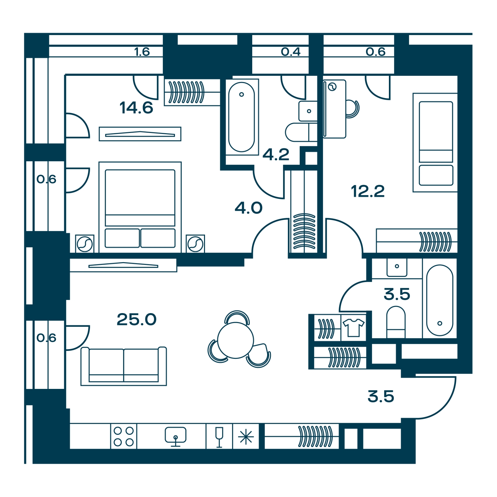 2-комнатная квартира с отделкой в ЖК SOUL на 17 этаже в 1 секции. Сдача в 4 кв. 2026 г.