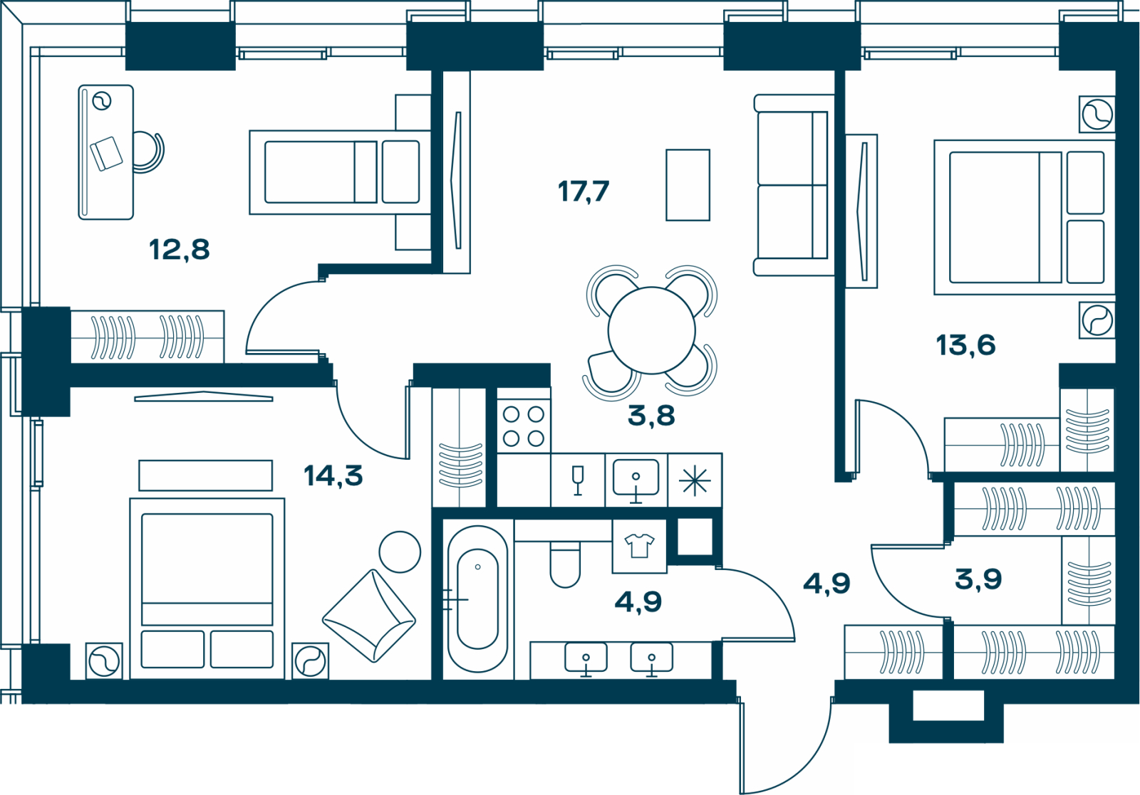 2-комнатная квартира с отделкой в ЖК Дом на Зорге на 6 этаже в 1 секции. Сдача в 1 кв. 2026 г.