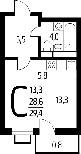 4-комнатная квартира в ЖК SOUL на 18 этаже в 1 секции. Сдача в 4 кв. 2026 г.