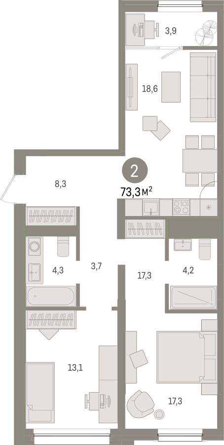 3-комнатная квартира с отделкой в ЖК Дом на Зорге на 6 этаже в 1 секции. Сдача в 1 кв. 2026 г.