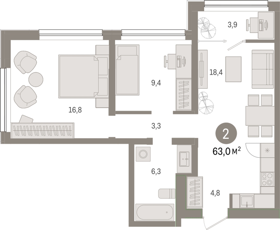 4-комнатная квартира в ЖК Деснаречье на 12 этаже в 3 секции. Сдача в 1 кв. 2026 г.