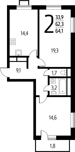 1-комнатная квартира с отделкой в ЖК Деснаречье на 13 этаже в 2 секции. Сдача в 2 кв. 2026 г.