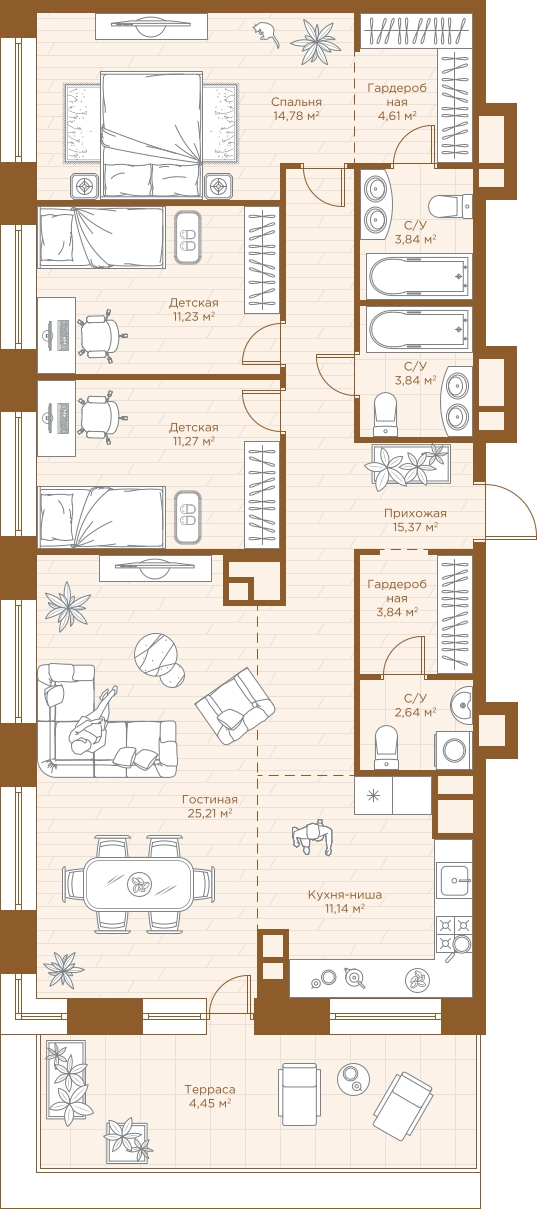3-комнатная квартира с отделкой в ЖК Дом на Зорге на 8 этаже в 1 секции. Сдача в 1 кв. 2026 г.