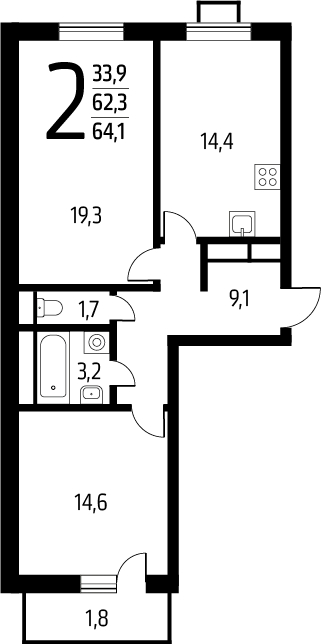 1-комнатная квартира (Студия) в ЖК Деснаречье на 15 этаже в 3 секции. Сдача в 1 кв. 2026 г.