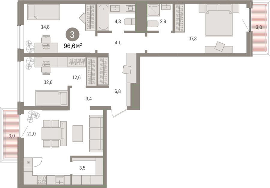 3-комнатная квартира с отделкой в ЖК Деснаречье на 15 этаже в 2 секции. Сдача в 2 кв. 2026 г.