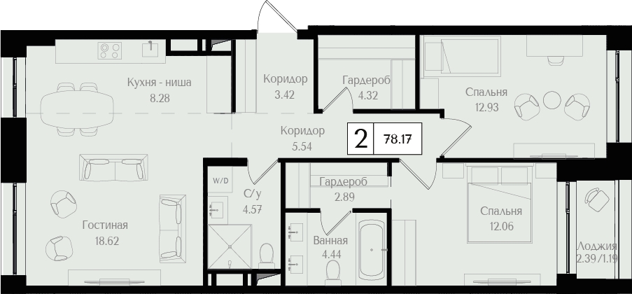 2-комнатная квартира с отделкой в ЖК Дом на Зорге на 10 этаже в 1 секции. Сдача в 1 кв. 2026 г.
