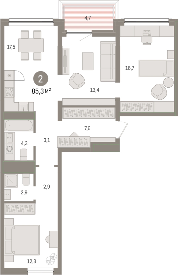 2-комнатная квартира с отделкой в ЖК Дом на Зорге на 10 этаже в 2 секции. Сдача в 1 кв. 2026 г.