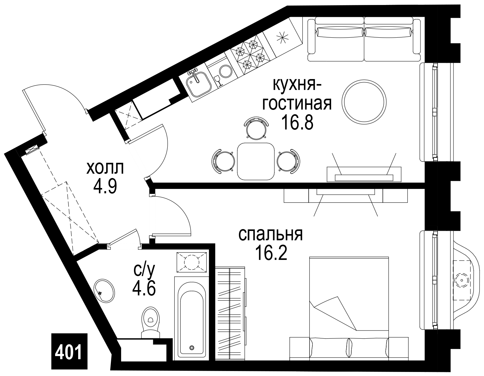 3-комнатная квартира в ЖК Инноватор на 18 этаже в 1 секции. Сдача в 1 кв. 2024 г.
